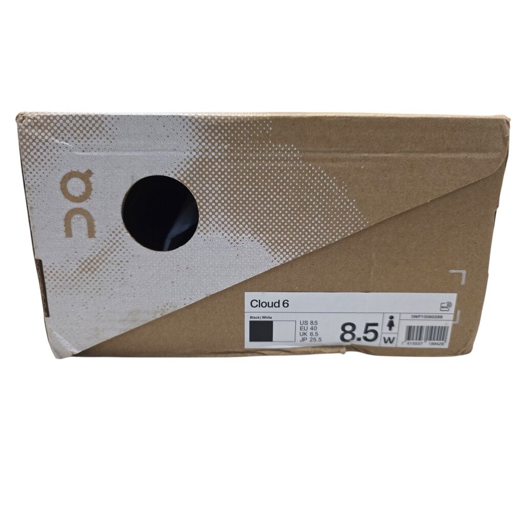 On Cloud 6 Sneakers Black/White Women's Running Shoes Size W 8.5 New in Box - Picture 8 of 8